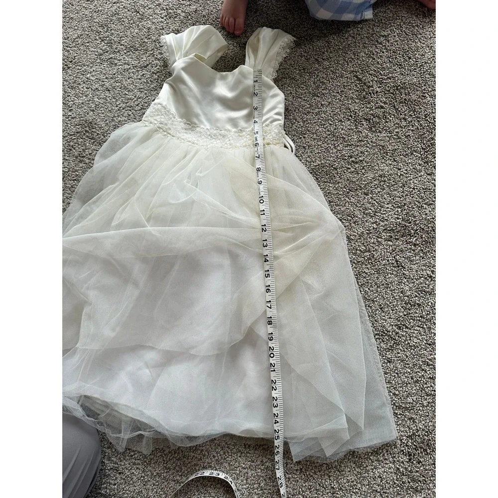 Kids Dream Ivory Satin Tulle Flower Girl Dress Pearl Floral Waist Style 222